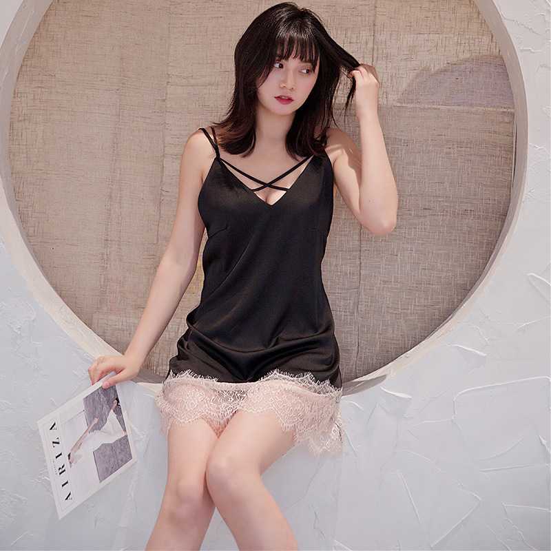 Summer Women's sexy backless seductive lace strap nightdress silk-like sexy nightclub girl pajamas one-piece delivery