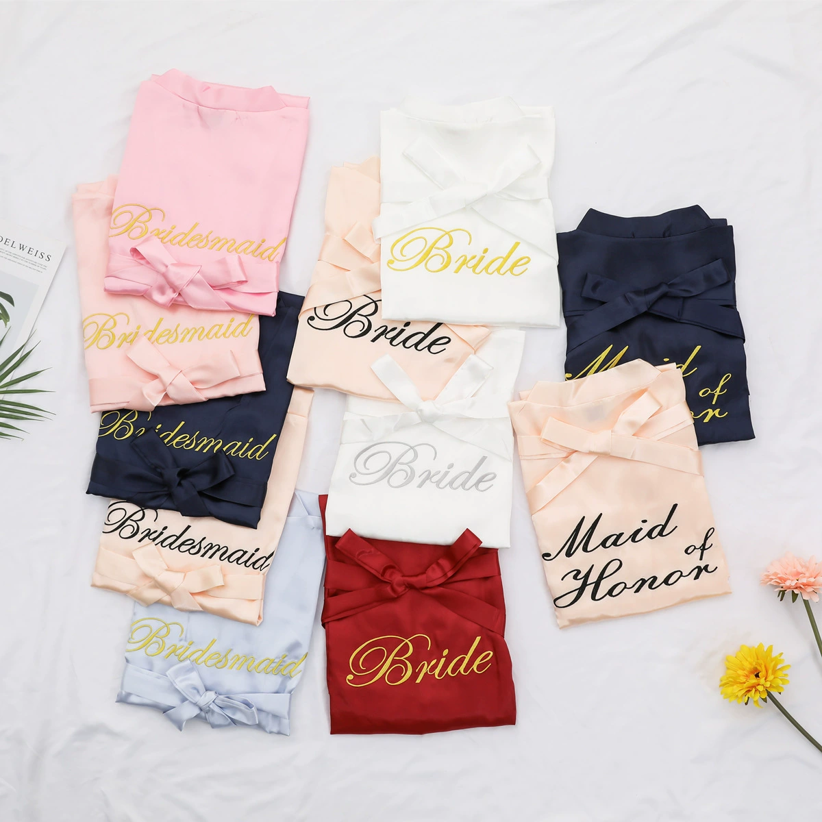 Свадебная Пижама Вышитые Невесты Вышитые Подружки Невесты Утреннее Платье Невесты Свадебное Сопровождение Церемонии Трансграничный