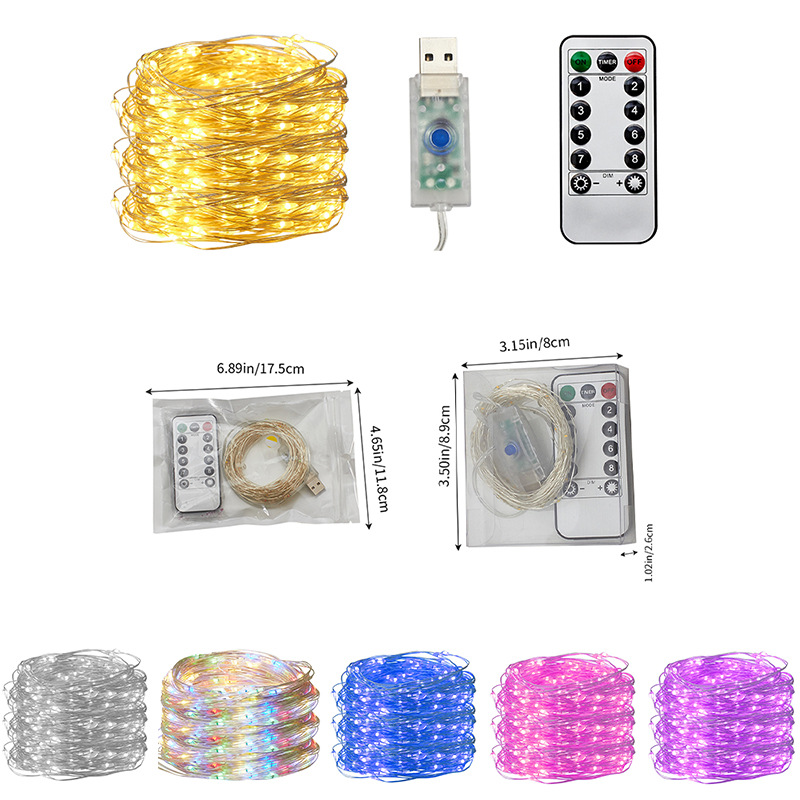 Amazon control remoto transfronterizo USB alambre de cobre LED Cadena de luz de baja tensión impermeable al aire libre luces de Año Nuevo decoración de iluminación de vacaciones