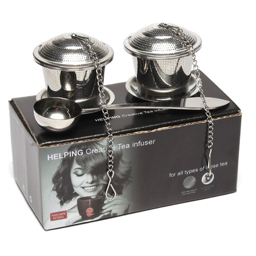 Simple corrosion bucket tea spoon set 304 stainless steel tea ball tea drain tea filter Weibao three-piece set