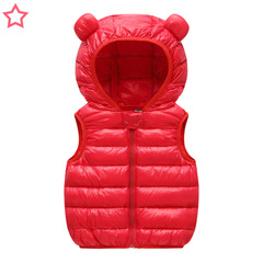 Children's Down and Cotton Vest 2024 Autumn and Winter for Boys and Girls, Hooded Backless Top, Thick Warm Layer for Younger Children, Outerwear Jacket