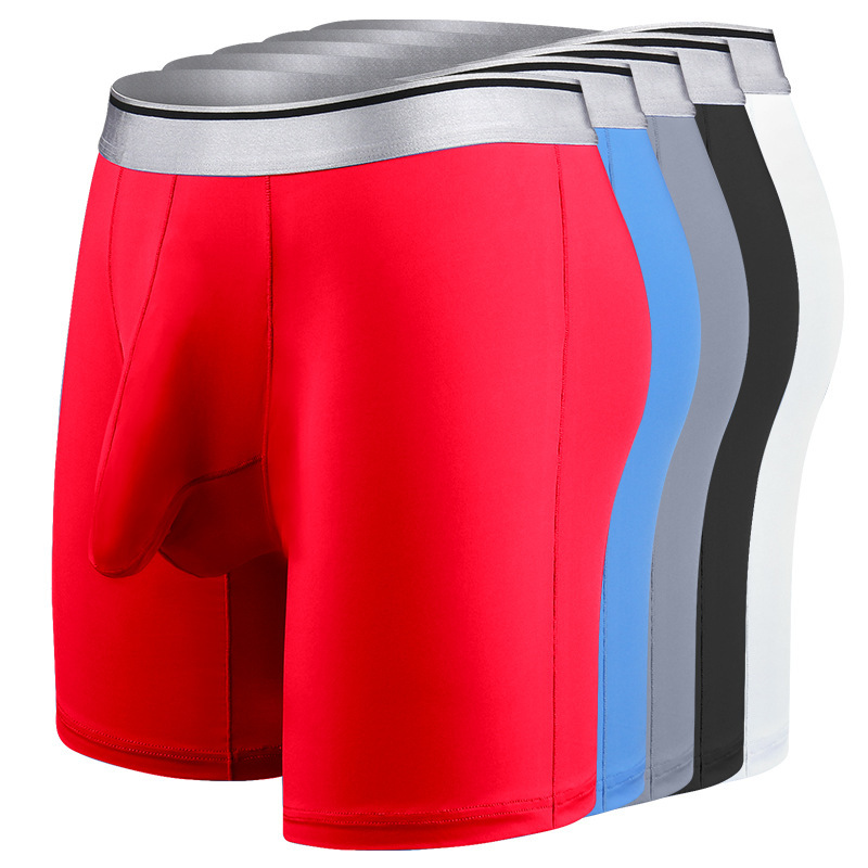 Men's Sports Underwear, Men's Ice Silk Boxer Scrotum Drag Bag, Anti-Wear Leg Extension, Plus Fat Plus Size Boxer Briefs