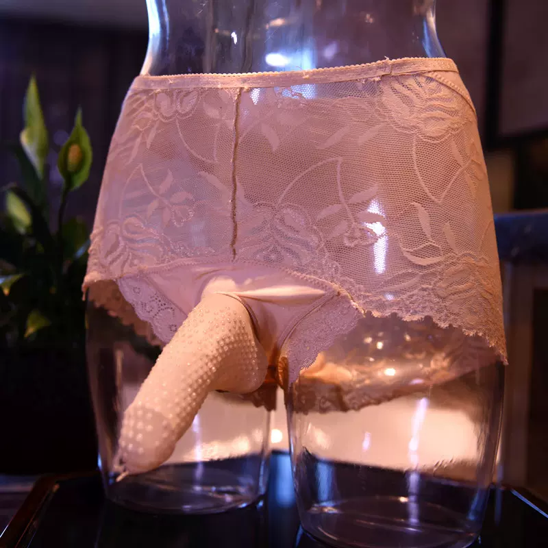 男士内裤男用蕾丝平角薄款开档硅胶jj套青年四角裸感U型性感袋装