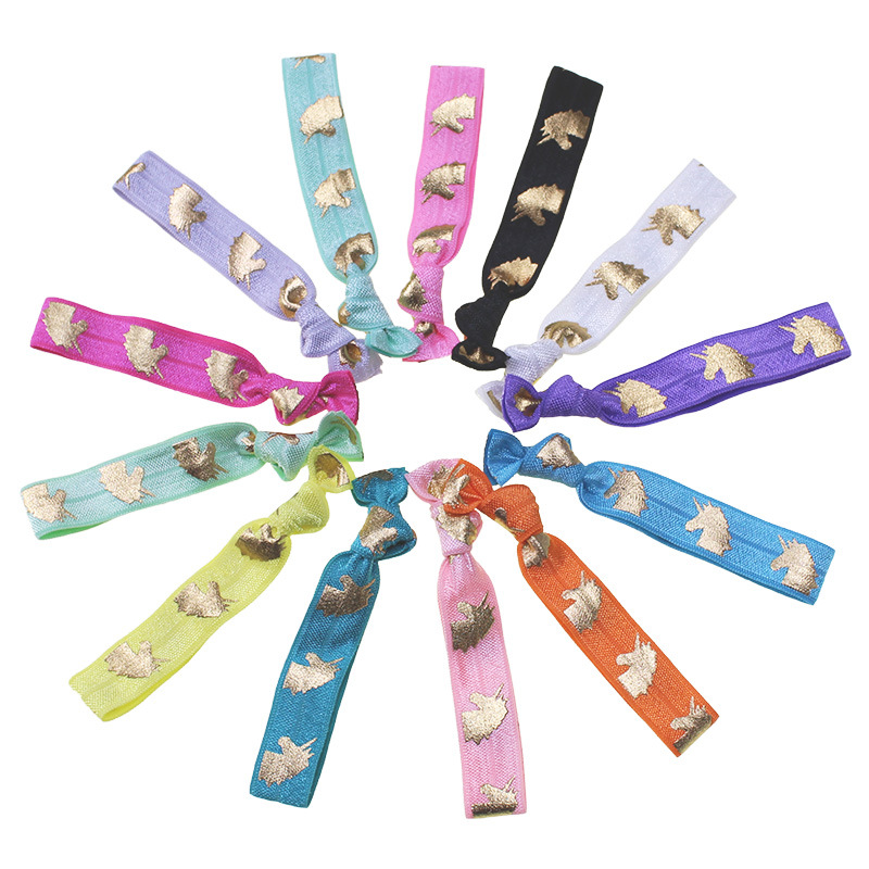 厂家现货独角兽HairTies打结发圈弹力包边带手环松紧带亚马逊货源