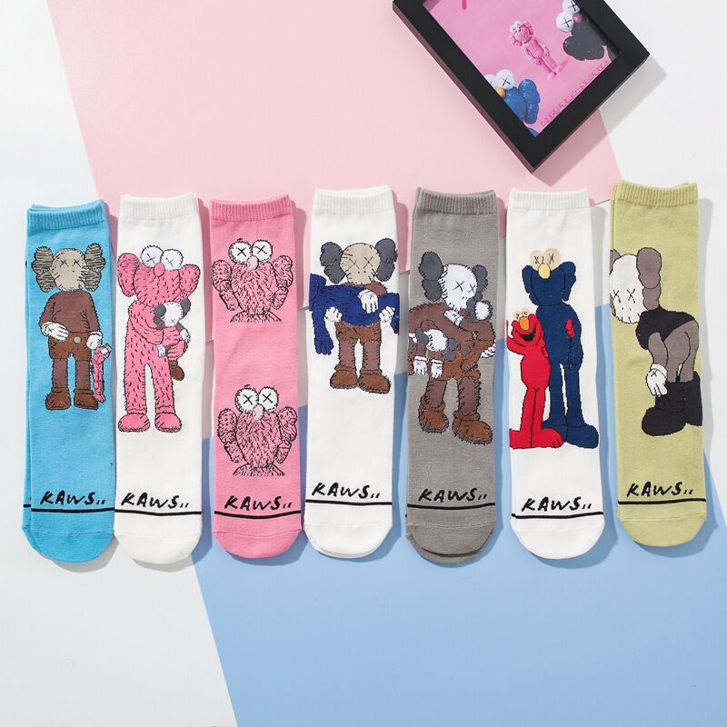 Kaws Co-Branded High-Top 200-Needle Trendy Cotton Socks for Men and Women Mid-Calf Socks Sesame Street Personalized Couple Socks Cross-Border