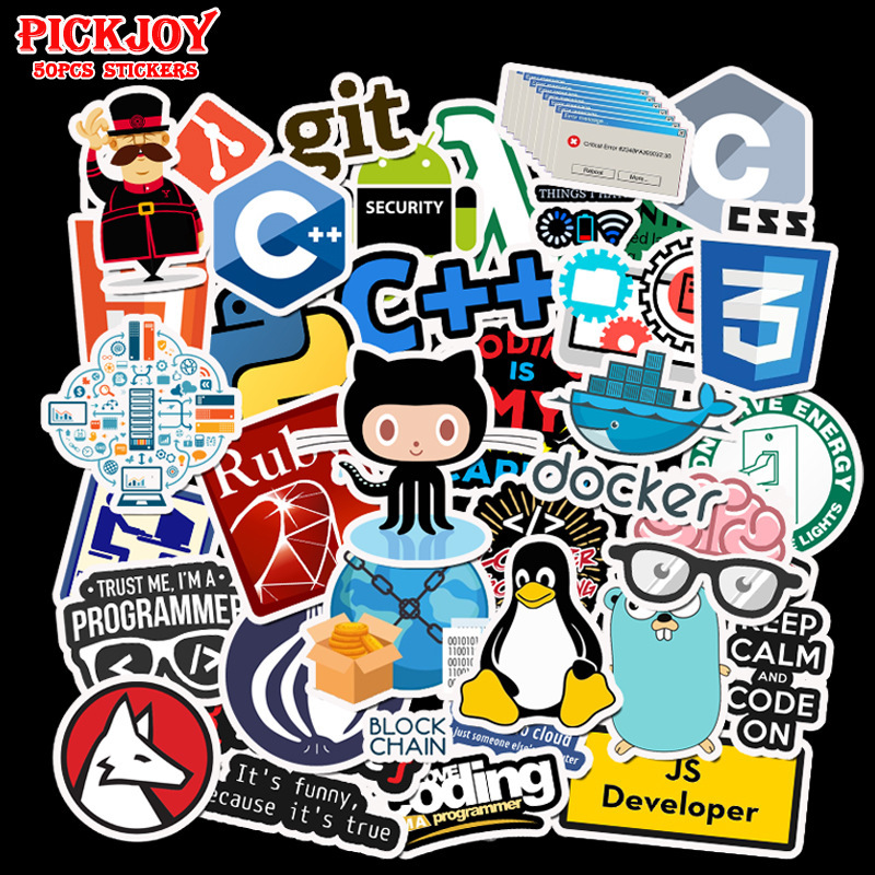 50 pieces programmer software programming language waterproof stickers car stickers luggage trolley case hot graffiti stickers