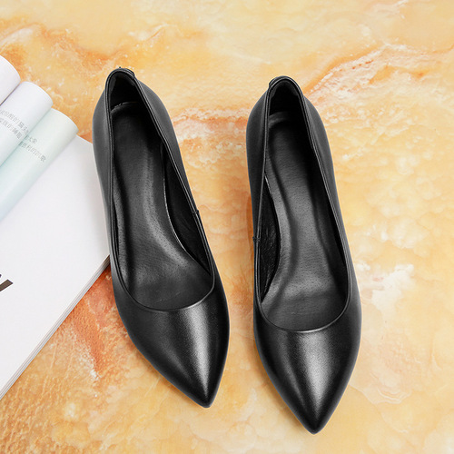 New Women's Pointed Toe Professional High Heels with Open Toe Work Shoes for Women, Thick Heel, Top Layer Calfskin Single Shoes for Women, Drop Shipping