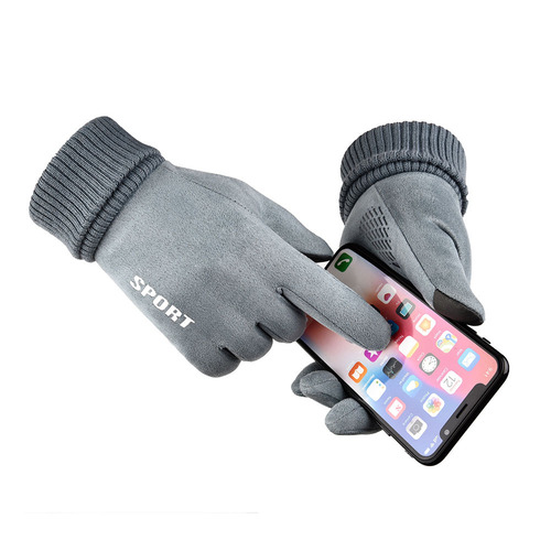 Winter suede gloves men's warm gloves plus velvet driving and cycling outdoor gloves women's couple cross-border shipping