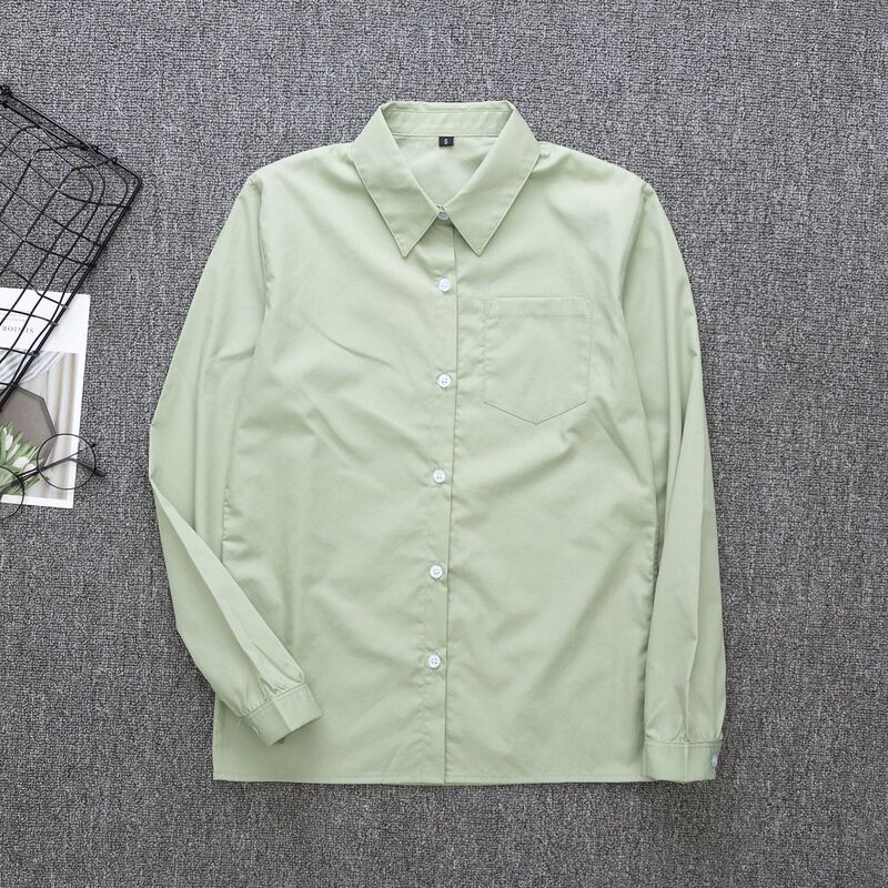 Japanese JK Uniform Long-sleeved Matcha Green Shirt Japanese School Uniform Long-sleeved Pointed Collar Square Collar Perforated Shirt