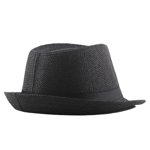 Summer middle-aged and elderly straw paper Panama jazz hat black square streamer decorative top hat breathable sun protection hat