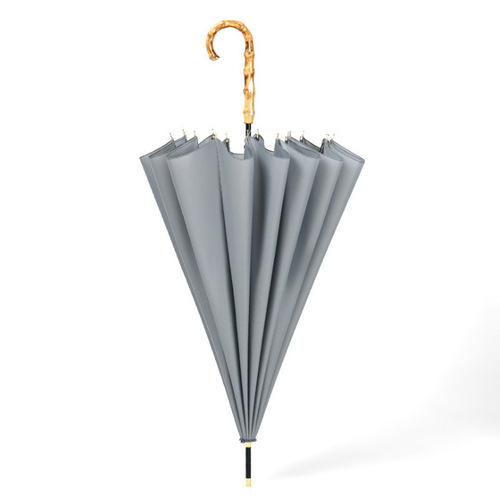 16 rib solid color straight umbrella small fresh long handle umbrella curved hook solid wood umbrella increased wind resistance double male and female sunny umbrella
