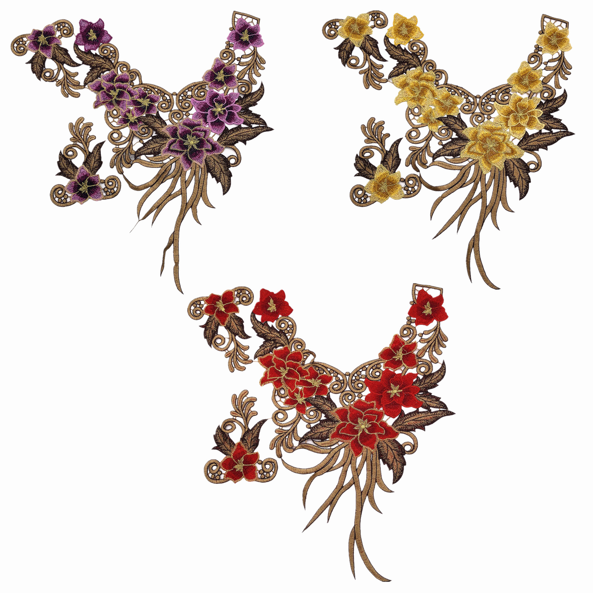 新款复古套装彩色镂空领花 水溶刺绣妈妈衣领服饰 服装辅料 批发