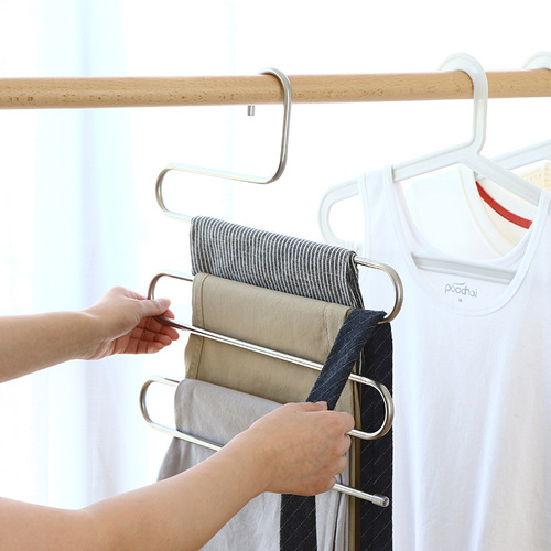 Wholesale multi-layer metal S-shaped trouser clip for home use, iron multi-functional hanging scarf, suit, jeans, clothes hanger storage rack