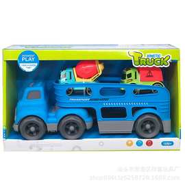 工厂批发卡通滑行拖头运输车配工程车  惯性灯光音乐卡车玩具