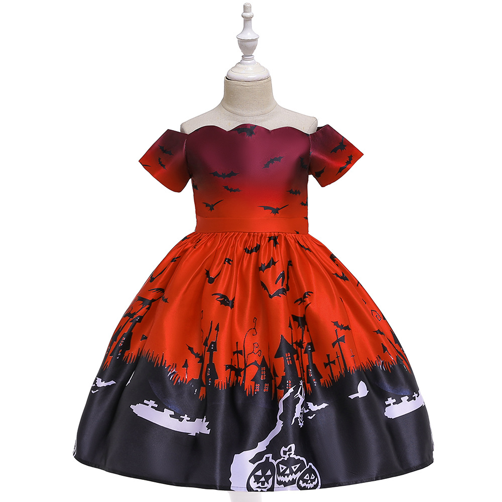 European and American Foreign Trade Children's princess dress Halloween printed cos cartoon dress lace costume Halloween