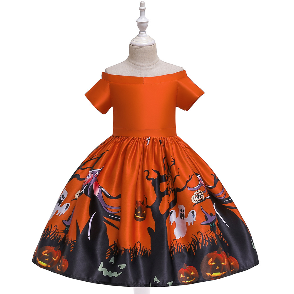 European and American Foreign Trade Children's princess dress Halloween printed cos cartoon dress lace costume Halloween