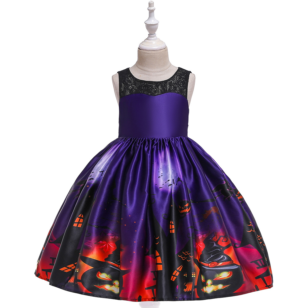 European and American Foreign Trade Children's princess dress Halloween printed cos cartoon dress lace costume Halloween