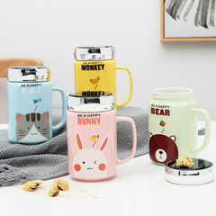 Creative cartoon square office logo student milk cup with lid, internet celebrity gift mirror cup ceramic cup mugs