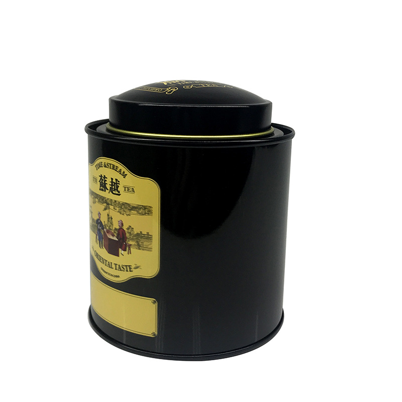 茶叶圆形铁罐 磨砂黑色高档家用小茶叶罐 普洱小青菊茶叶铁罐