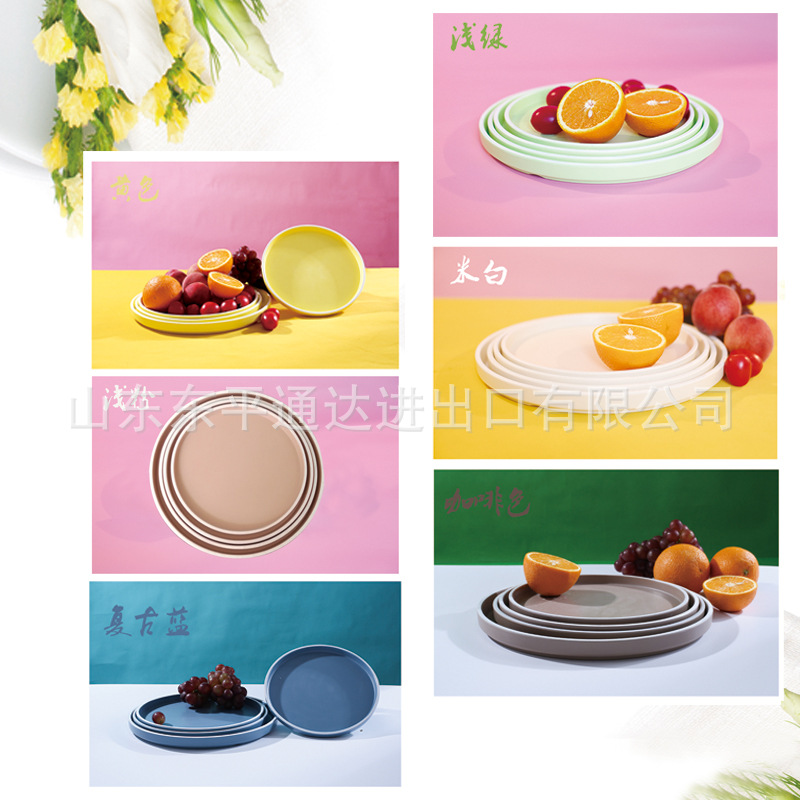 멜라민 A5 모방 도자기 식기 컬러 피자 판 둥근 판 얕은 판 평면 플라스틱 판 흰색 디스크