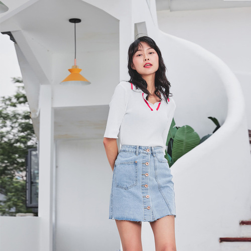 Summer women's dress, Dongdaemun, hip, high waist, denim skirt, half-body a-line skirt, asymmetrical design