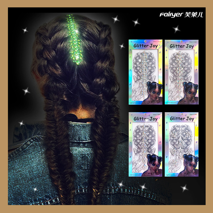 European and American Luminous Hair Stickers, Makeup Face Tattoo Stickers, Music Festival Halloween Ghost Face Glow-In-The-Dark Face Gems, Quirky Face Decorations
