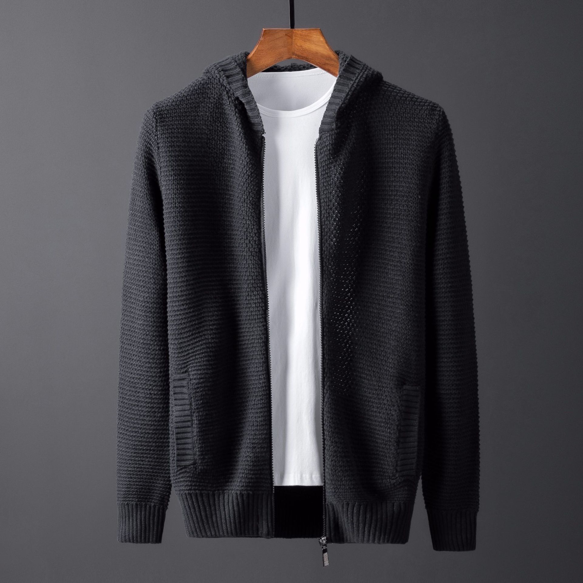 Herren-Strickcardigan mit Kapuze – Trendiger, lässiger Pullover mit offener Vorderseite für Herbst und Winter_voghion.com