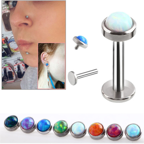 Amazon cross-border supply Opal earrings, lip nails, internal threads, Opal stainless steel ear bone nails, piercing popular accessories