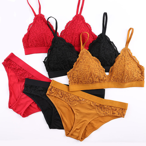 Sexy lace small breast push-up seamless bra without rims French underwear women's bra set thin  new style