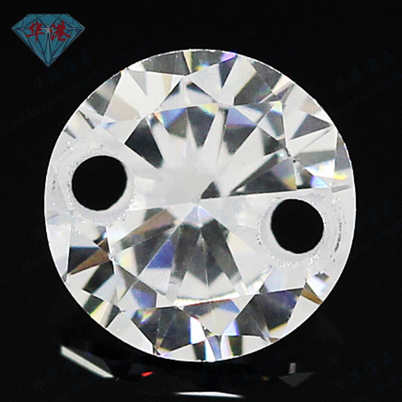 Huagang Gem Double Hole Round White Zircon Bare Stone Perforated Artificial cz Hao Stone Perforated DIY Jewelry Stone Huagang Gem Double Hole Round White Zircon Bare Stone Perforated Artificial cz Hao Stone Perforated DIY Jewelry Stone