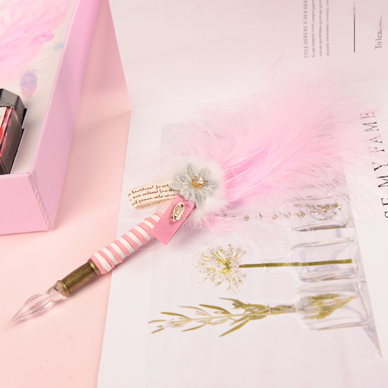 Creativo DIP pluma traje TikTok pluma de cristal hecha a mano pluma caja de regalo Cristal de tinta Papelería Regalo de Regalo
