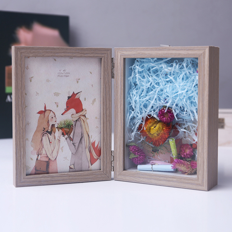 Creative 67inch Personalized DIY 3D Photo Frame Display Stand with Raffia Grass Dried Flowers and Lip Print Picture Frame, Hollow Eternal Flower Photo Frame