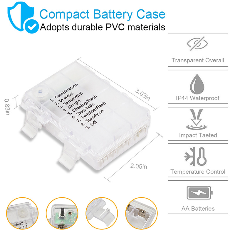 Amazon transfronteriza impermeable caja de batería alambre de cobre LED Cadena de luz control remoto de alambre de cobre Año Nuevo linterna al por mayor