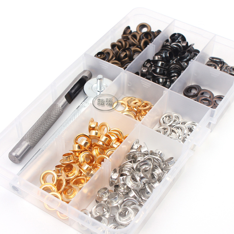 200PCS400#内径6mm气眼鸡眼扣4色各50套+打扣手工具扣眼X展架扣环