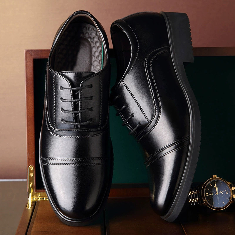 Повышение внутренней поверхности Трехсекционная кожаная обувь с головкой Мужская обувь из воловьей кожи с тремя шарнирами Защитная одежда Профессиональная деловая Мужская обувь для повышения длины Кожаная обувь