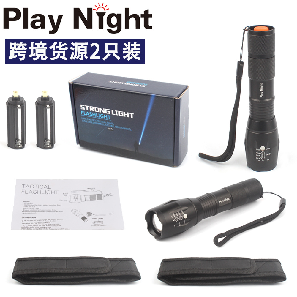 Venta caliente transfronteriza luz fuerte T6 recargable zoom telescópico 10Wled batería larga táctica linterna A100 fábrica al por mayor