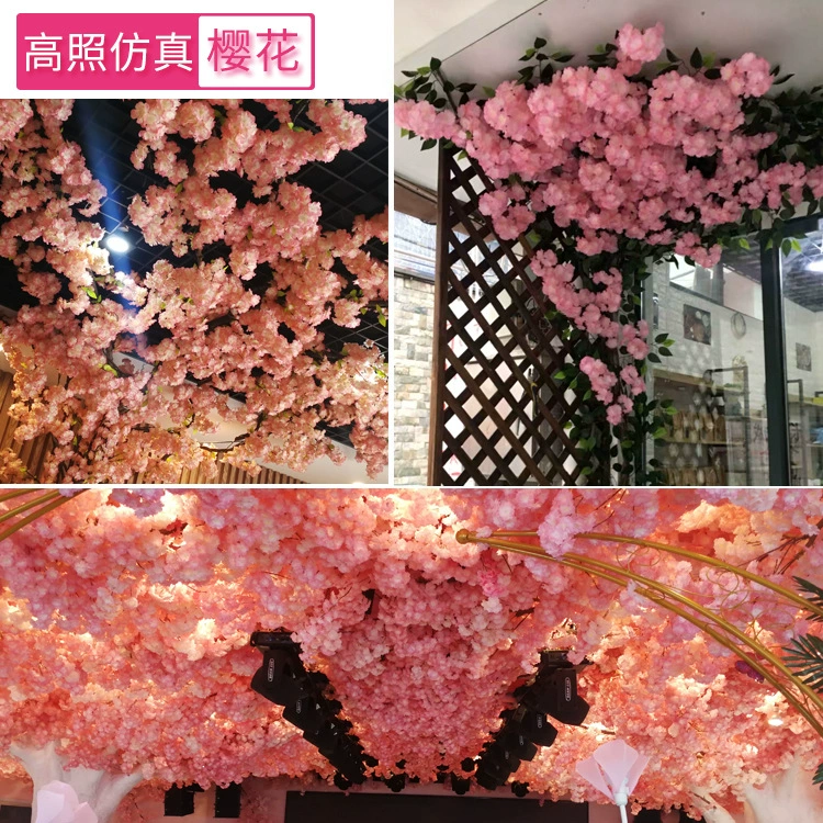 Artificial cherry blossom branches, 3–4 branches, multi‑layer realistic blossoms, wedding and event decor