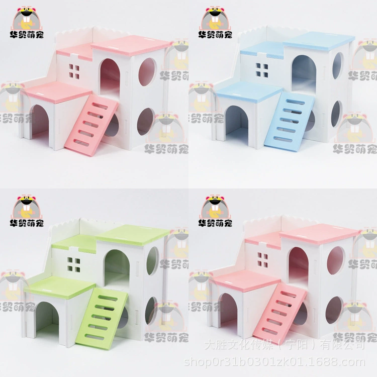 Хомяк Спальное Гнездо Цвет Маленький Дом Деревянное Гнездо Медведь Детское Двухслойное Охрана окружающей среды Иностранный Дом Балкон Вилла Хомяк Игрушки Принадлежности