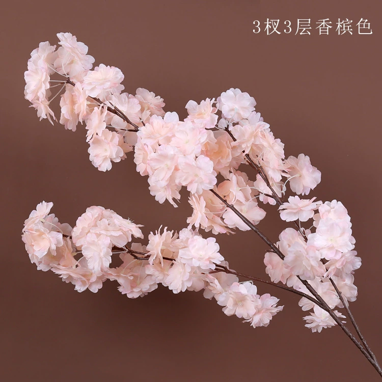 Artificial cherry blossom branches, 3–4 branches, multi‑layer realistic blossoms, wedding and event decor