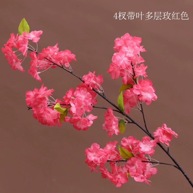 Artificial cherry blossom branches, 3–4 branches, multi‑layer realistic blossoms, wedding and event decor