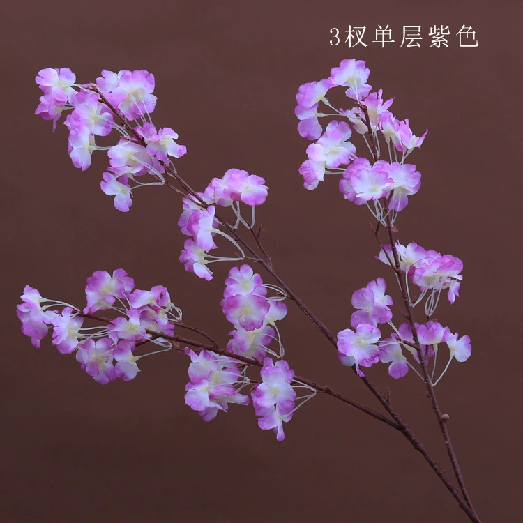 Artificial cherry blossom branches, 3–4 branches, multi‑layer realistic blossoms, wedding and event decor