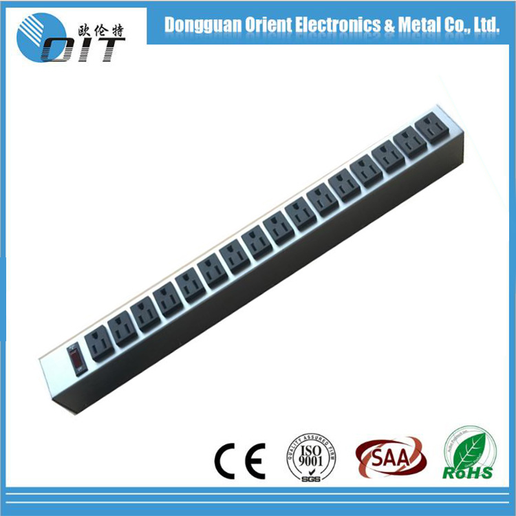 供应美国标16位1U带过载开关机柜房数据中心电房专用排插座10A16A