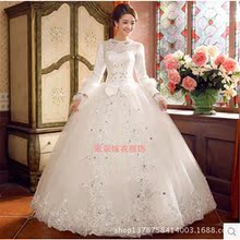 批发主婚纱礼服2024新款冬季加棉保暖新娘结婚复古婚纱齐地长袖纱