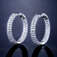 RAKOL 欧美新款经典耳圈微镶3排AAA闪亮锆石百搭耳环跨境货源