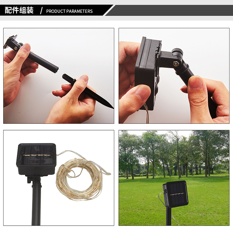 Luces solares de alambre de cobre para exteriores, luces decorativas navideñas, luces LED de cadena, luces de ambiente para patio, decoración de habitación, tiras de luces impermeables