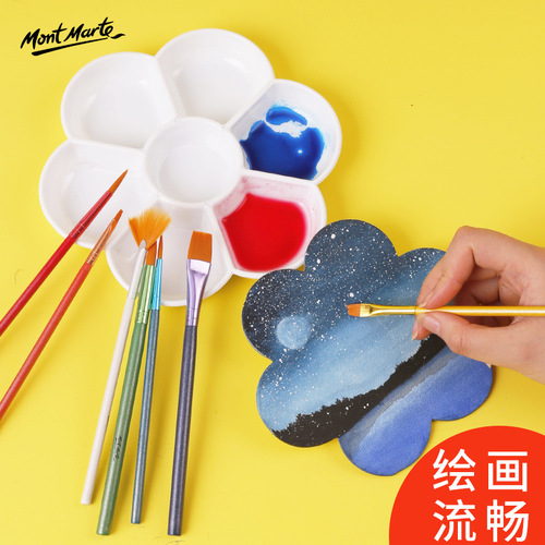 Montmartre Children's Gouache Paint Brushes Training Institution Wholesale Colored Nylon 6-Piece Set Gouache Acrylic Paint Brushes