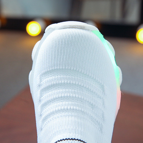 Cross-border boys and girls shoes, LED light shoes, light-up shoes, fly-knit sports shoes, over-the-foot shoes, luminous fishnet socks, shoes