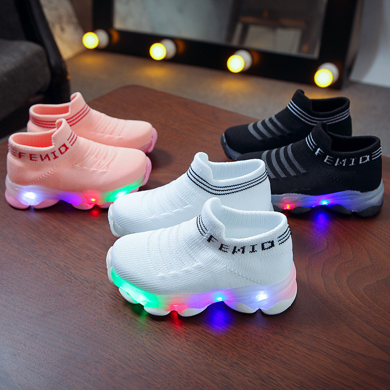 Cross-border explosions men's and women's children's shoes LED lights shoes bright lights shoes fly woven sneakers overshoes luminous fishing silk socks shoes