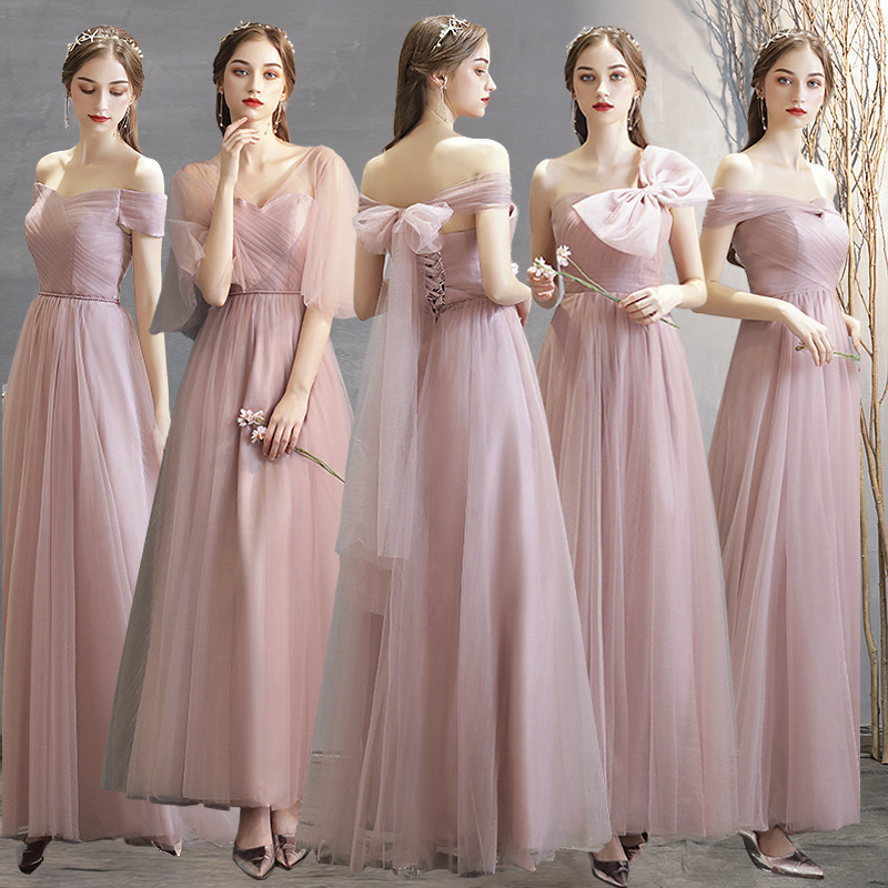 2025 New Bridesmaid Dress Women's Spring Korean Style Pink One Shoulder Sisterhood Fairy Temperament Banquet Slim Evening Dress