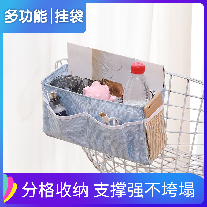 Dormitorio creativo artefacto multiusos coche de cabecera de algodón y lino de almacenamiento bolsa colgante escritorio misceláneas bolsa de almacenamiento cesta de almacenamiento